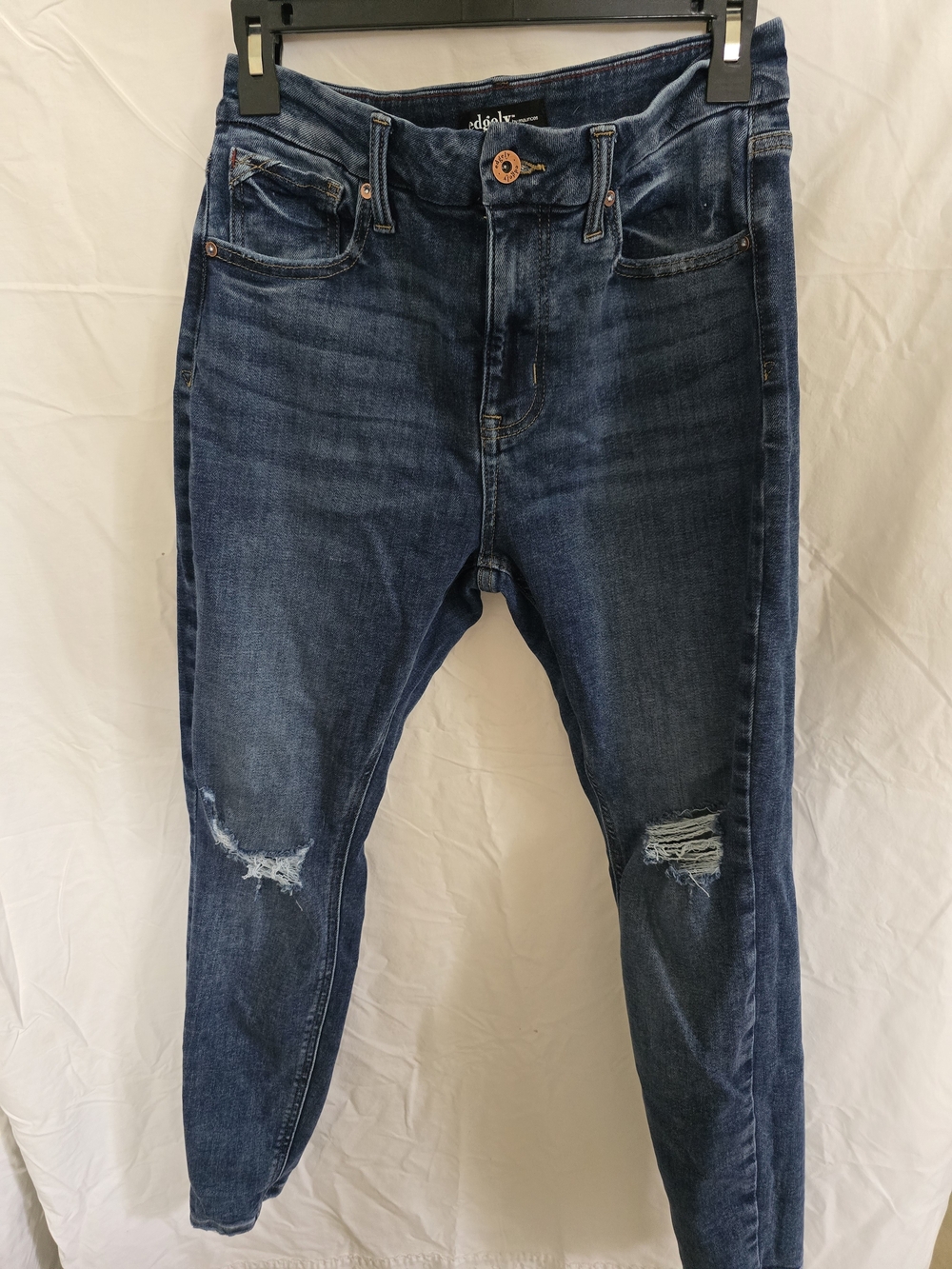 High-Rise Dark Blue Distressed Women’s Jeans